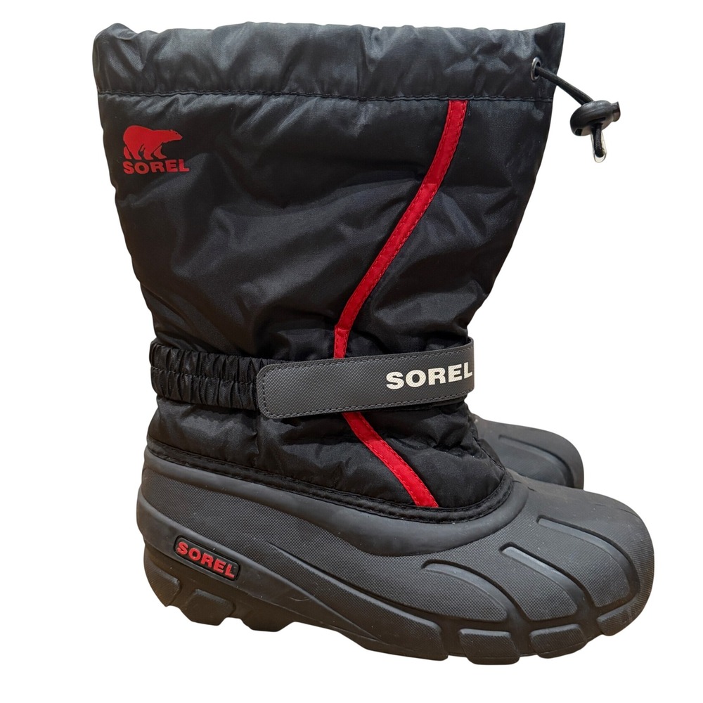 Sorel Flurry Insulated Snow Boots Youth Size 6 Waterproof Winter Black Outdoor